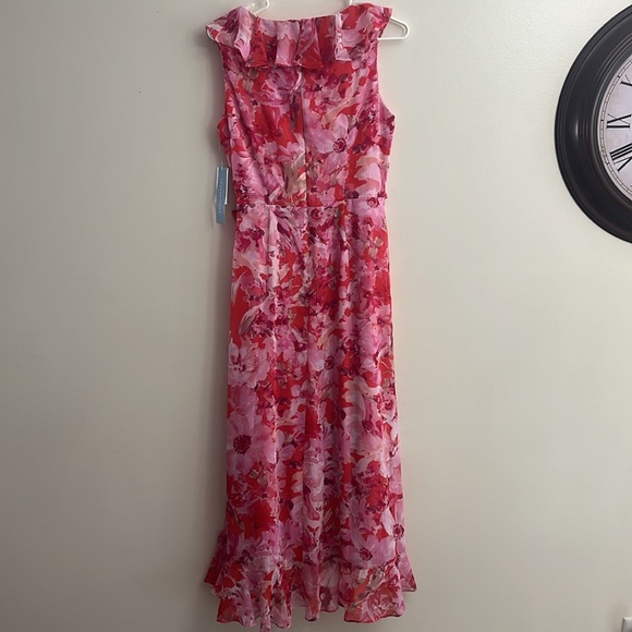 London Times Women’s size 6, pink Ruffled Chiffon Maxi Dress - Picture 6 of 9